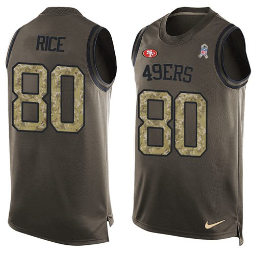 Nike 49ers #80 Jerry Rice Green Men's Stitched NFL Limited Salute To Service Tank Top Jersey - Click Image to Close